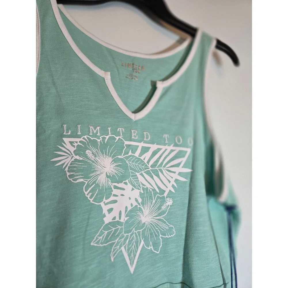 Limited Too Girls Pool Green Tropical Hibiscus Slub Jersey Dress‎ Size L 12/14
